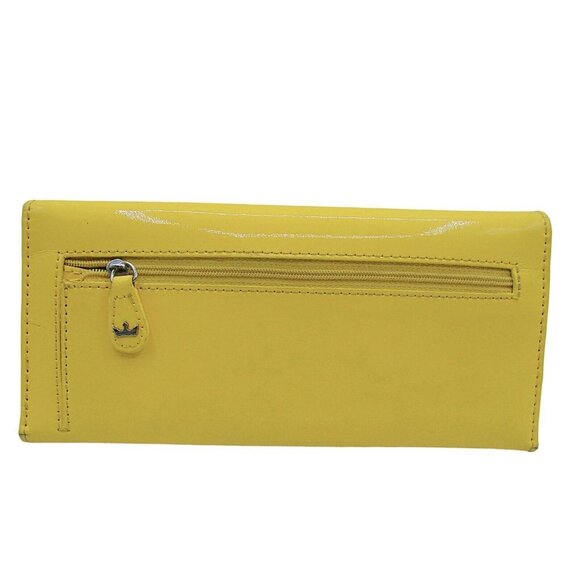 Baekgaard Yellow Banana Patent Faux Leather Wallet Card Slots Tri-fold 8.5x4" - Picture 3 of 11